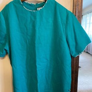 Vintage ‘80’s Linen Feel Green Top w/ Accent Trim & Buttons by Draper & Damon’s